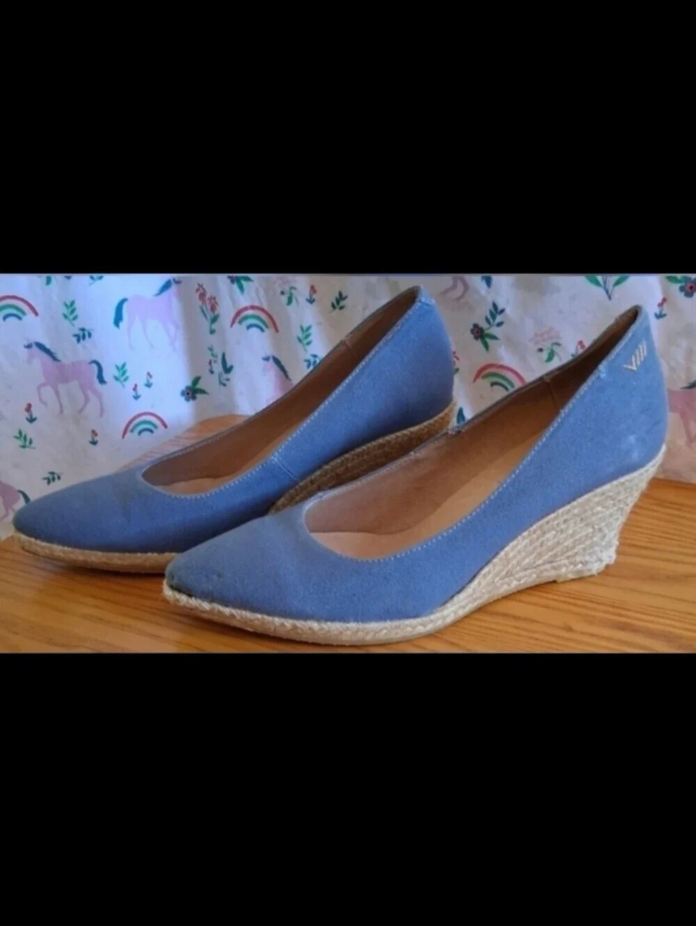Viscata Blue Canvas Casual Neutral Everyday Espedrille Wedge Shoe SZ 8 38EU